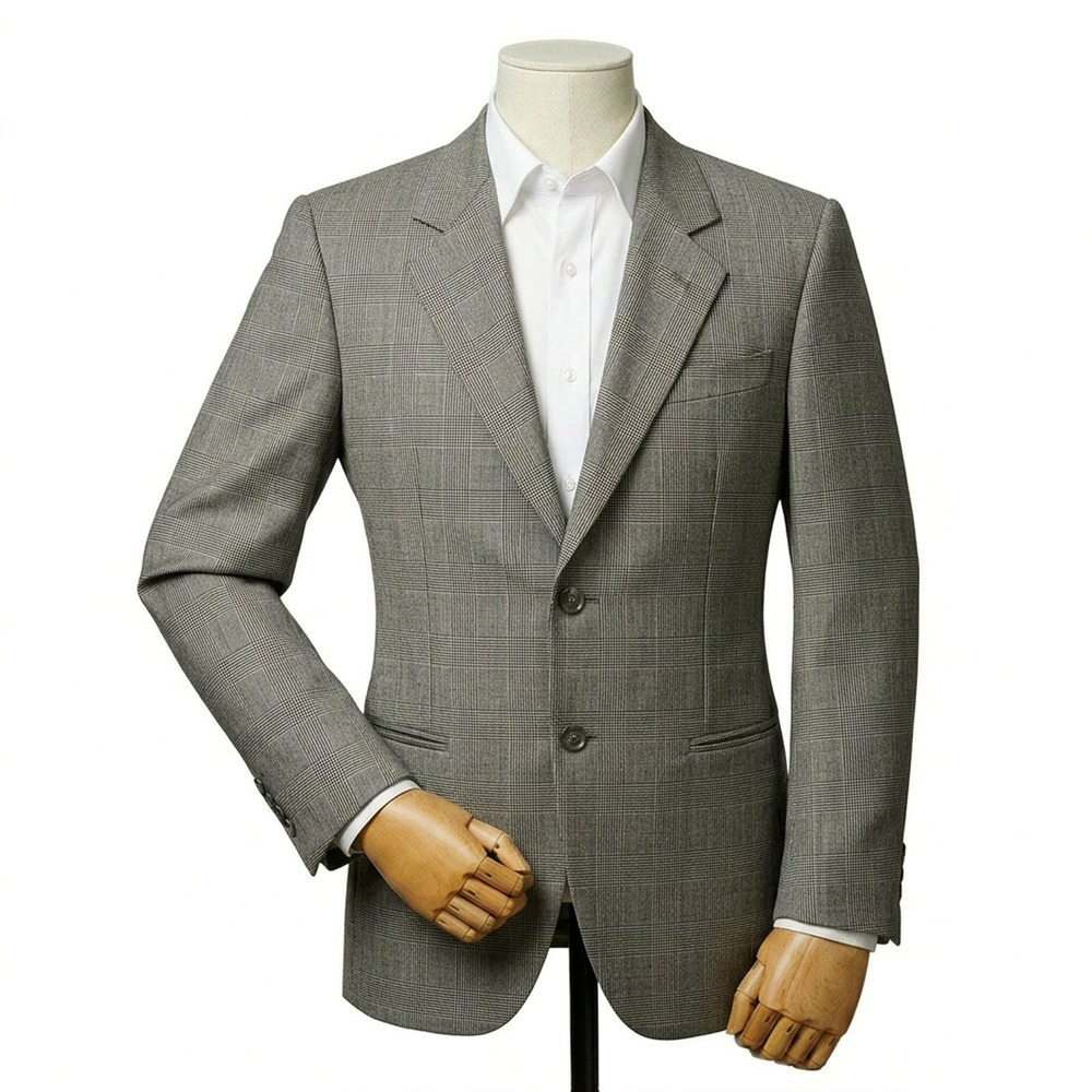 Vintage Hickey Freeman Boardroom Sport Coat Glen Plaid Silk Wool Blazer Mens 43R